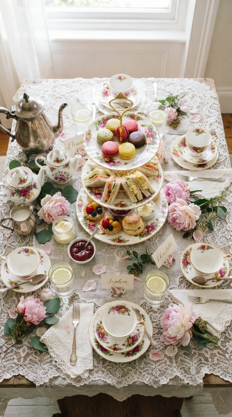 A poured cup of tea with fresh flowers arranged on a table at the studio tea bar